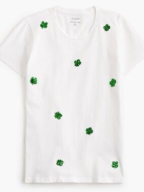 J. Crew Collector  Tee with Green Sequin Clover Motifs XXL